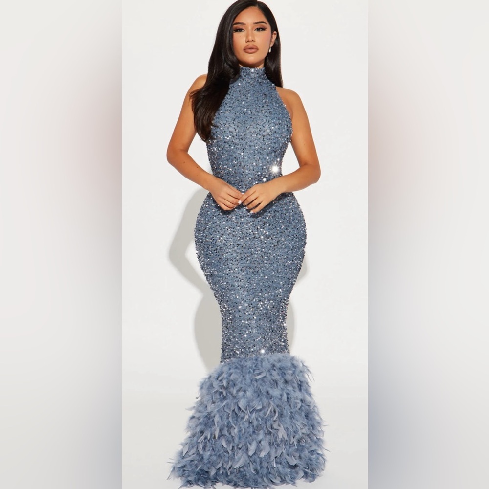 Fashionnova Feathered Sequin Gown